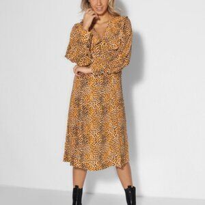 Ganni Leopard Print Long Sleeve Dress